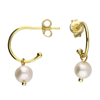 Joli Beau Gold Plate Silver Freshwater Pearl Hoop Earrings