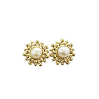 Joli Beau Gold Flower Pearl Stud Earrings