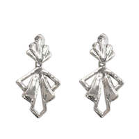 Joli Beau Silver Large Statement Articulated Two Layer Art Deco Style Drop Earrings