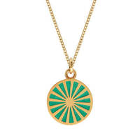 Joli Beau Green Spinning Wheel Enamel Medallion Gold Vermeil Silver Necklace