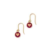 Cherry Red Mini Heart Enamel Gold Vermeil Silver Hook Earrings