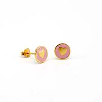 Joli Beau Silver Gold Enamel Powder Pink Heart Stud Earrings