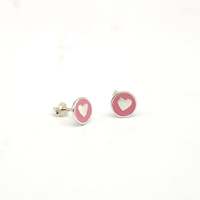 Joli Beau Silver Enamel Powder Pink Heart Stud Earrings