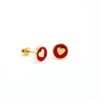 Joli Beau Silver Gold Enamel Cherry Red Heart Stud Earrings