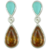 Joli Beau Silver Turquoise & amber Pear Shape Drop Earrings