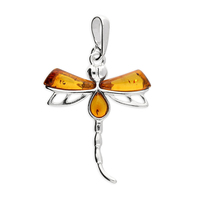 Joli Beau Silver Cognac Amber Dragonfly Pendant Necklace