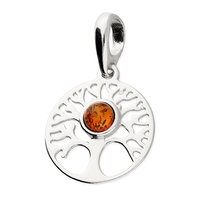 Joli Beau Silver Small Cognac Amber 'Tree of Life' Pendant Necklace