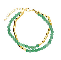 Joli Beau Yellow Gold-Plated, Double Row Seed Chain & Natural Green Quartz Bracelet