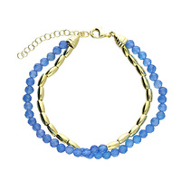 Joli Beau Yellow Gold-Plated, Double Row Seed Chain & Natural Blue Quartz Bracelet
