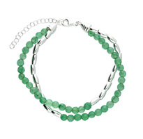 Joli Beau Sterling Silver Double Row Seed Chain & Natural Green Quartz Bracelet