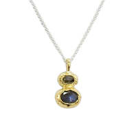 Joli Beau Two stone Labradorite  Gold Plated Pendant On a Delicate Sterling Silver Chain