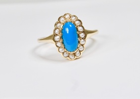 Love Lock Turquoise & Seed Pearl 9carat Gold Ring