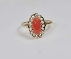 Love Lock Coral & Seed Pearl 9carat Gold Ring