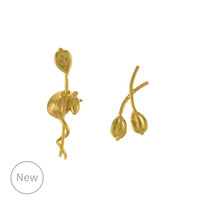 Alex Monroe 22carat Gold Asymmetric Harvest Mouse & Angelica Stud Earrings