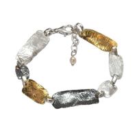 Joli Beau Mixed Textured Solid Silver, Gold Fill and Black Silver Bracelet