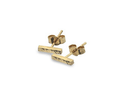 Love Lock 9carat Gold Bar Hammered Stud Earrings