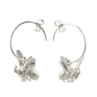 Alex Monroe Solid Silver & White Pearl Flying Bee Hoop Earrings