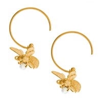 Alex Monroe Gold Plate Silver & Pearl Flying Bee Hoop Earrings