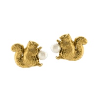 Alex Monroe 'Four Seasons' Collection 22carat Gold Plate on Silver Squirrel & Pearl Stud Earrings