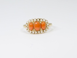 Love Lock 9carat Yellow Gold Coral & Cultured Seed Pearl Dress Ring