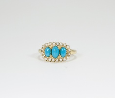 Love Lock 9carat Yellow Gold Turquoise & Cultured Seed Pearl Dress Ring