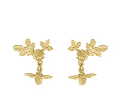 Alex Monroe Teeny Tiny 18carat Yellow Gold Floral Cluster Stud Earrings with Bee Drops
