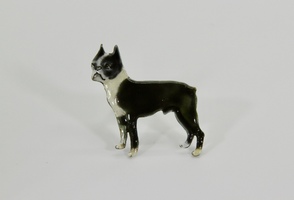 Joli Beau Vintage Silver Kenart Enamel Pug Dog Brooch