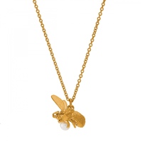 Alex Monroe Gold Flying Bee with Pearl Necklace