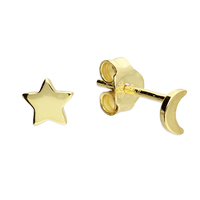 Joli Beau Mini Gold Plated Star & Moon Asymmetric Stud Earring