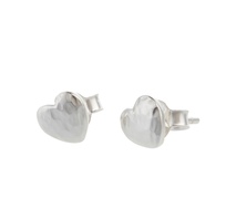 Joli Beau Polished Hammered Silver Heart Stud Earrings