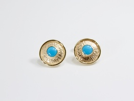 Love Lock 9carat Gold Turquoise Disc Stud Earring