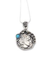 Joli Beau Greek Coin Pendant Silver Opalite Necklace