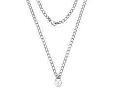 Joli Beau Silver Curb Chain & Heart Necklace