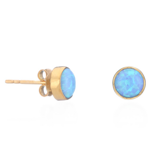 Sterling Silver 18 carat Yellow Gold Vermeil Blue Opalite 6mm Stud Earrings