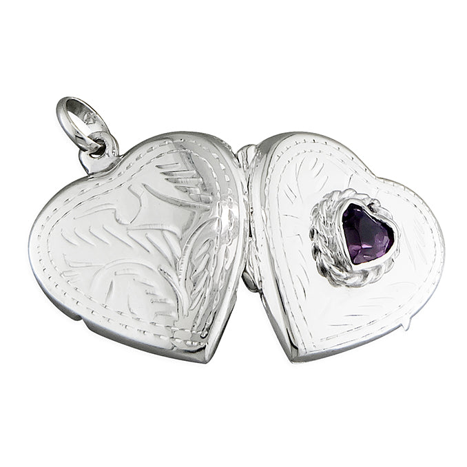 Sterling Silver Amethyst-Set Heart Locket