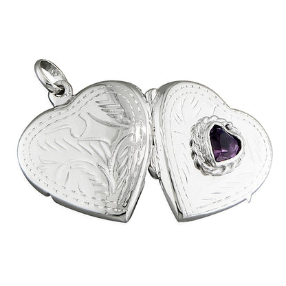 Sterling Silver Amethyst-Set Heart Locket