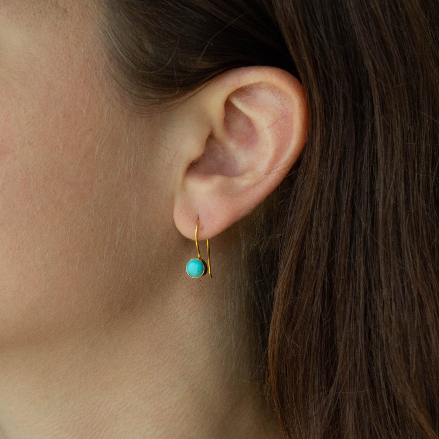 Joli Beau Sterlings Silver 18ct Yellow Gold Vermeil Gemstone Natural Turquoise  Hook Earrings