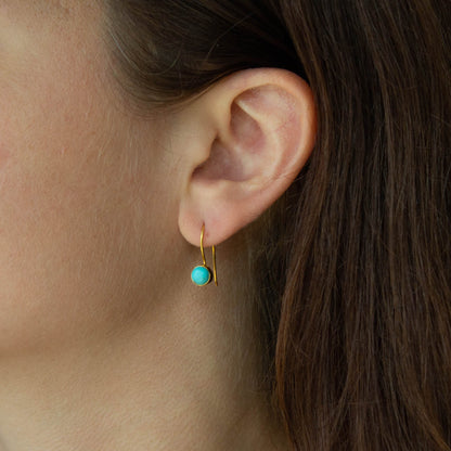 Joli Beau Sterlings Silver 18ct Yellow Gold Vermeil Gemstone Natural Turquoise  Hook Earrings