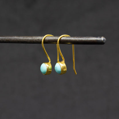 Joli Beau Sterlings Silver 18ct Yellow Gold Vermeil Gemstone Natural Turquoise  Hook Earrings