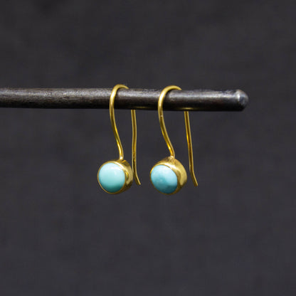 Sterlings Silver 18ct Yellow Gold Vermeil Natural Turquoise Gemstone Hook Earrings