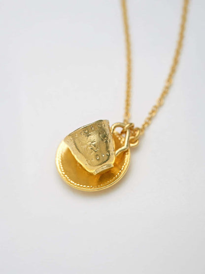 Alex Monroe Silver 22ct Gold Vermeil Teacup & Saucer Necklace 🇬🇧