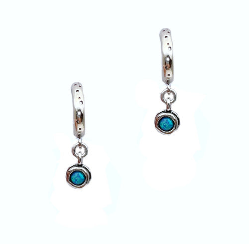 Joli Beau Textured Sterling Silver Mini Opalite Hoop Earrings