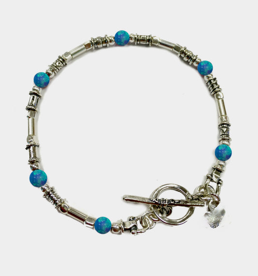 Sterling Silver Beaded & Opalite T/Bar & Circle Bracelet