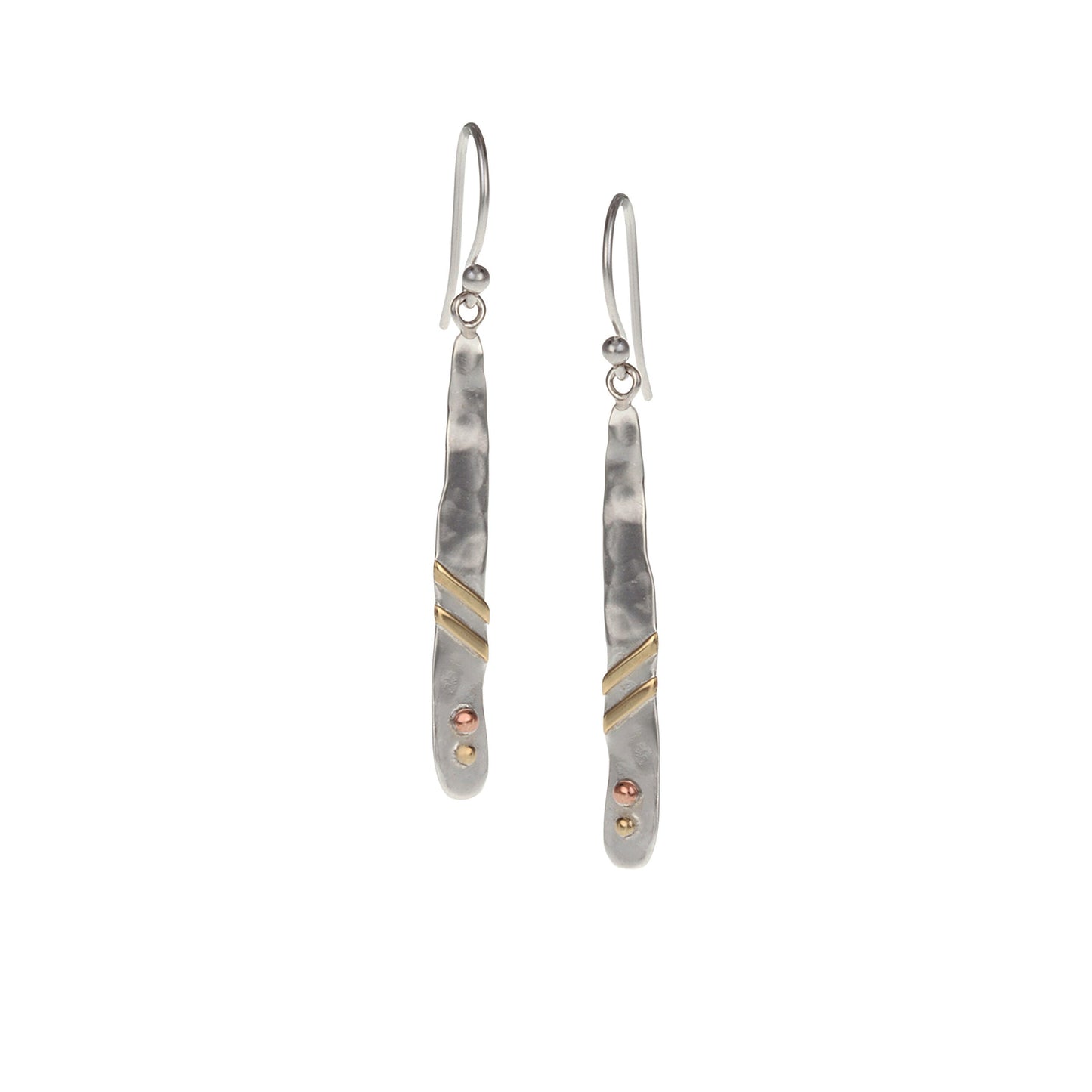 Sterling Textured Silver Brass & Copper Detail Drop Earrings