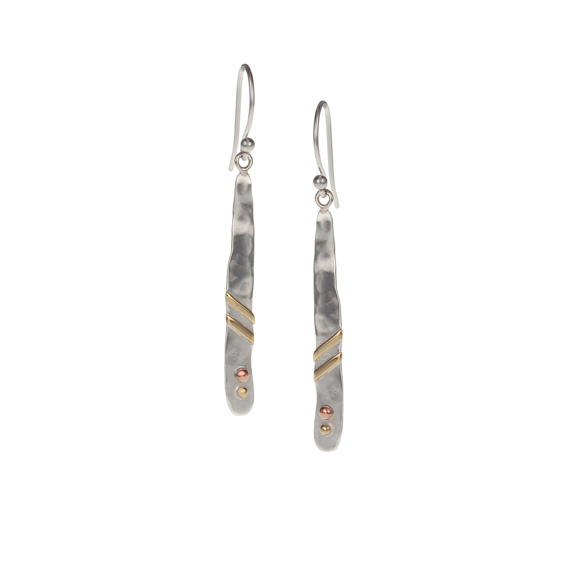 Sterling Textured Silver Brass & Copper Detail Drop Earrings
