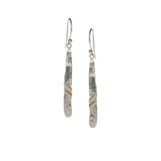Sterling Textured Silver Brass & Copper Detail Drop Earrings