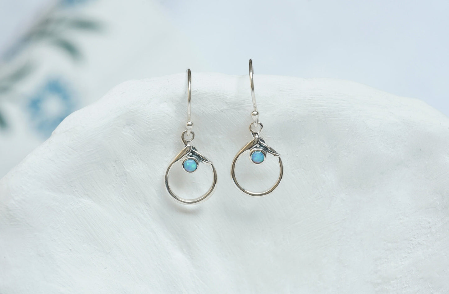 Joli Beau Sterling Silver Dainty Open Opalite Drop Earrings
