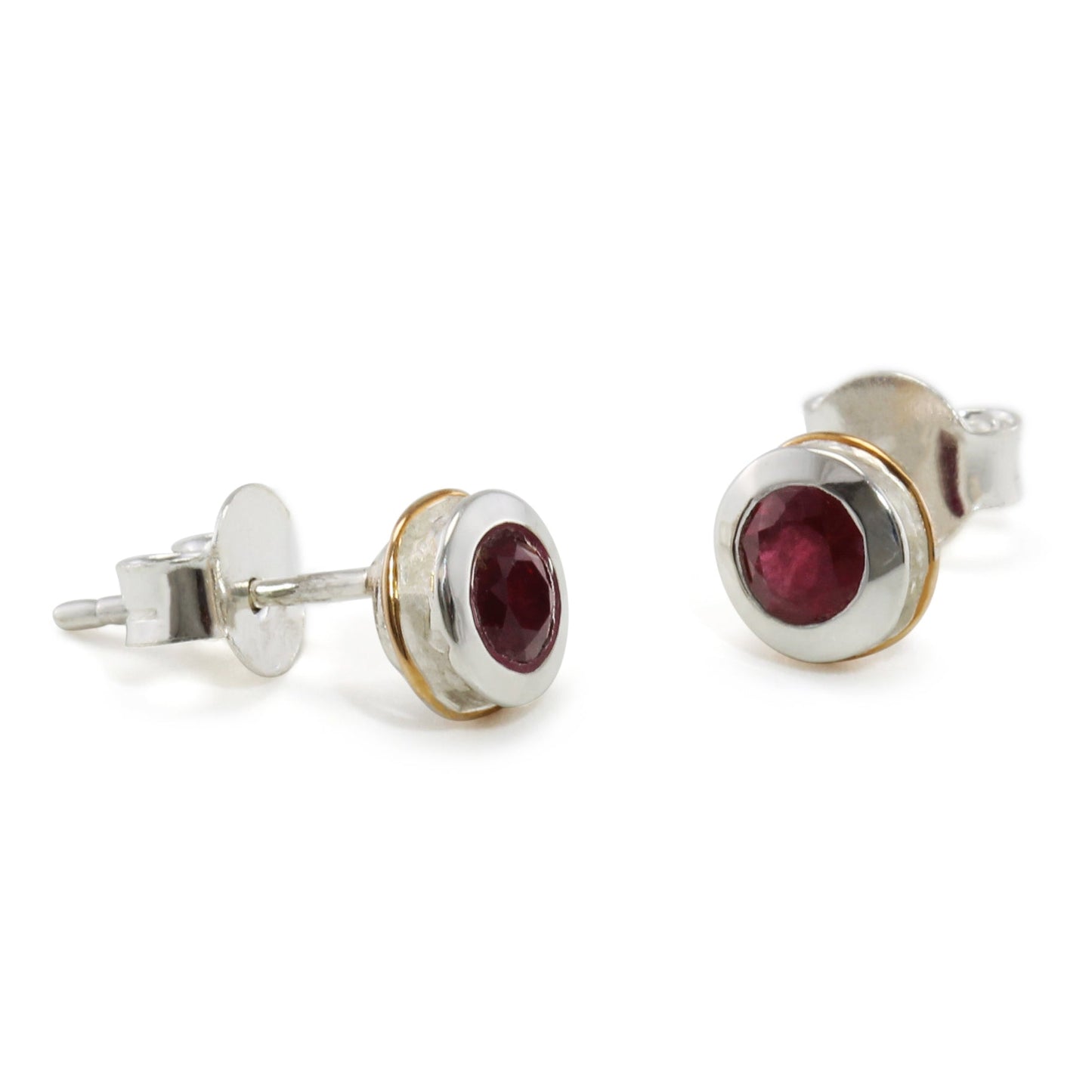 Sterling Silver Ruby & 14 carat Gold Detail Studs