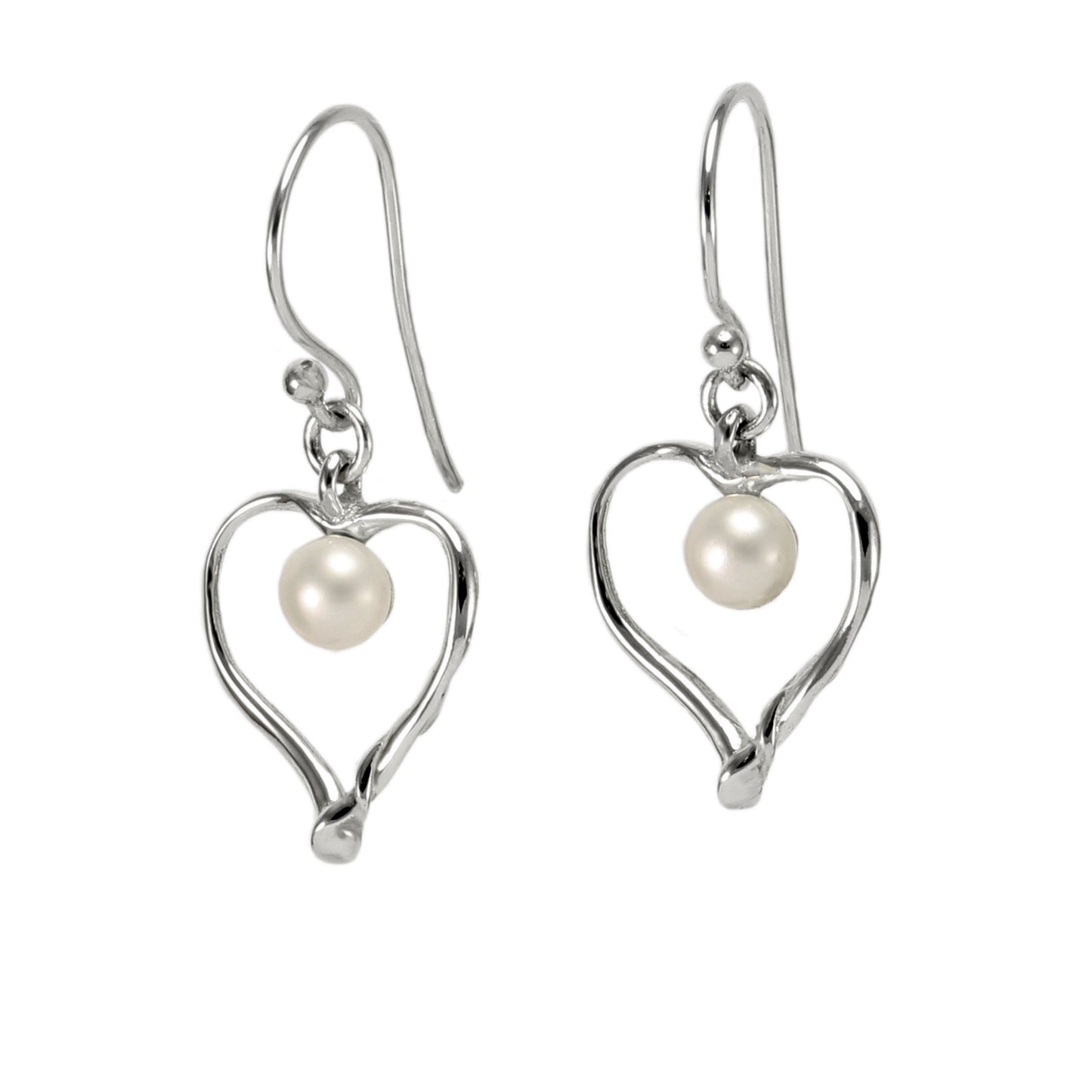 Sterlings Silver Freshwater Pearl Heart Earrings