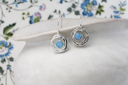 Joli Beau Sterling Silver French Hook Open Circular Opalite Drop Earrings